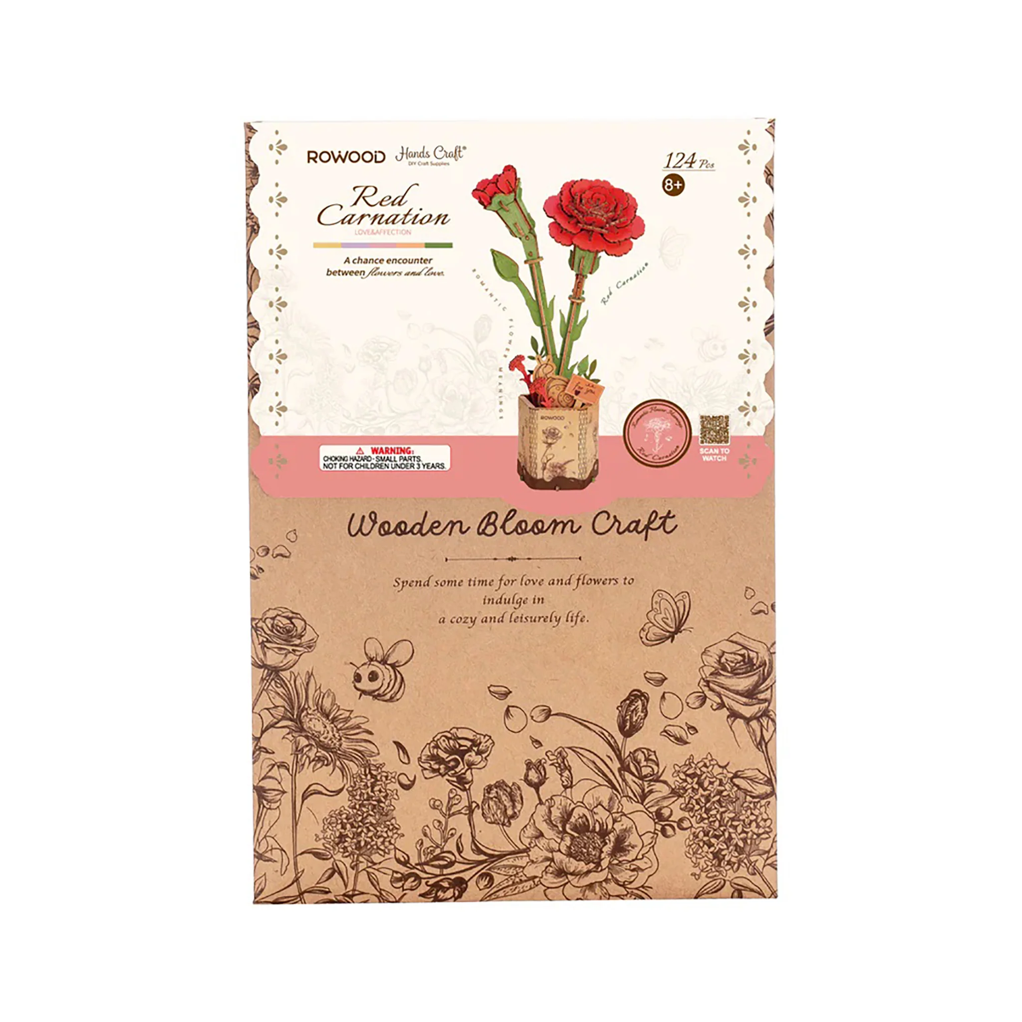 3D Wooden Flower Puzzle - Red Carnation - Image 3
