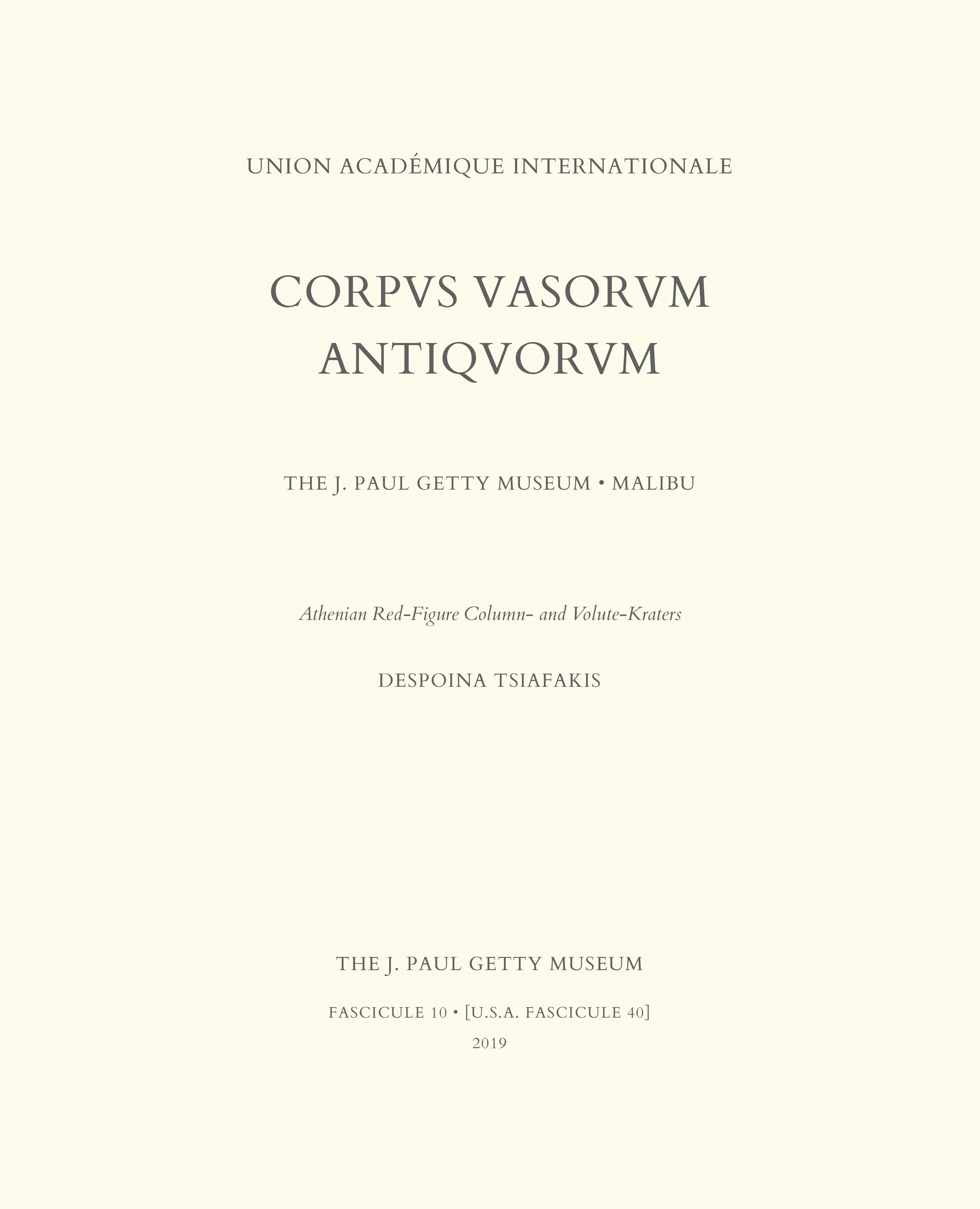 Corpus Vasorum Antiquorum, Fascicule 10: Athenian Red-Figure Column- and Volute-Kraters
