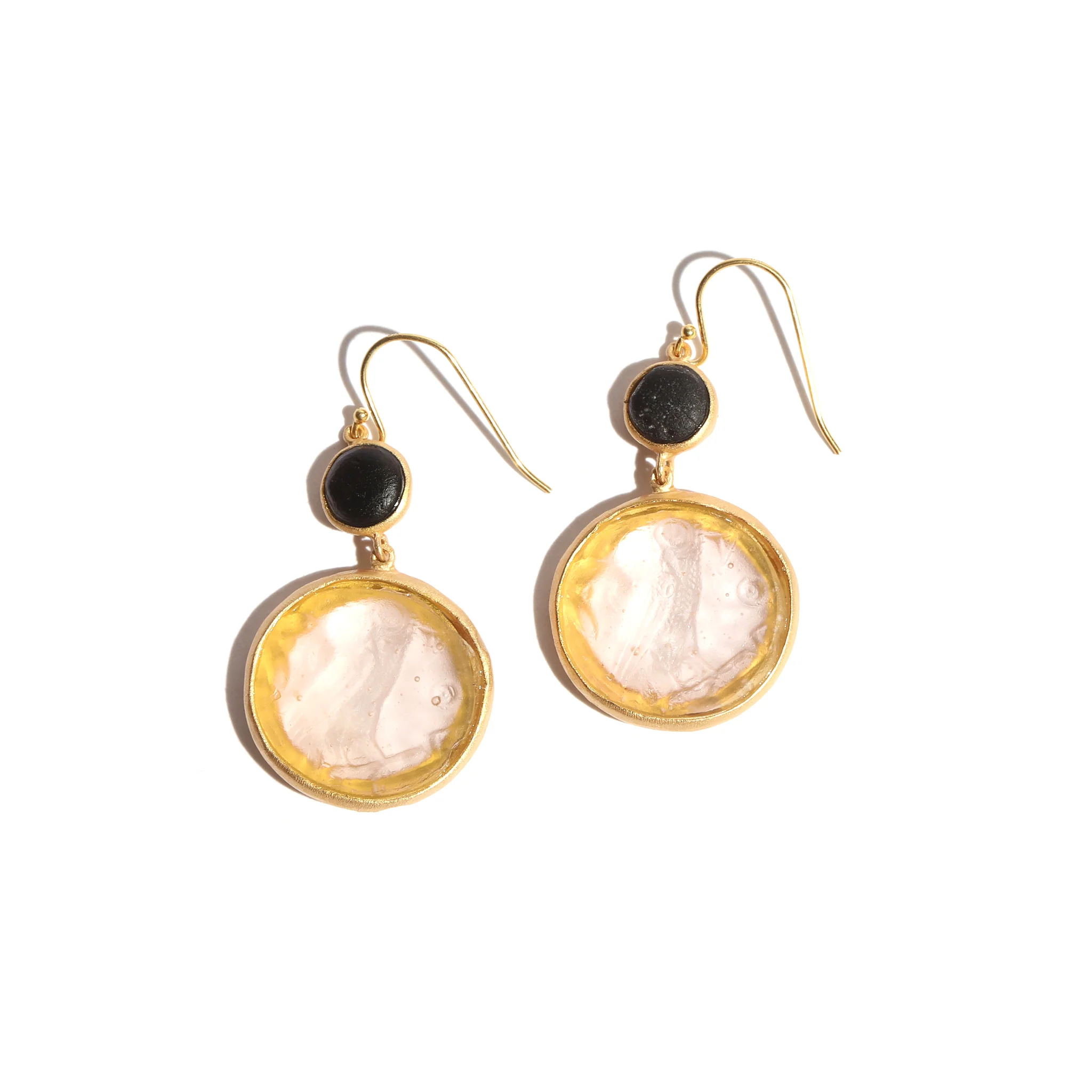 Glass Coin of Athens Motif Double Drop Earrings - Image 2