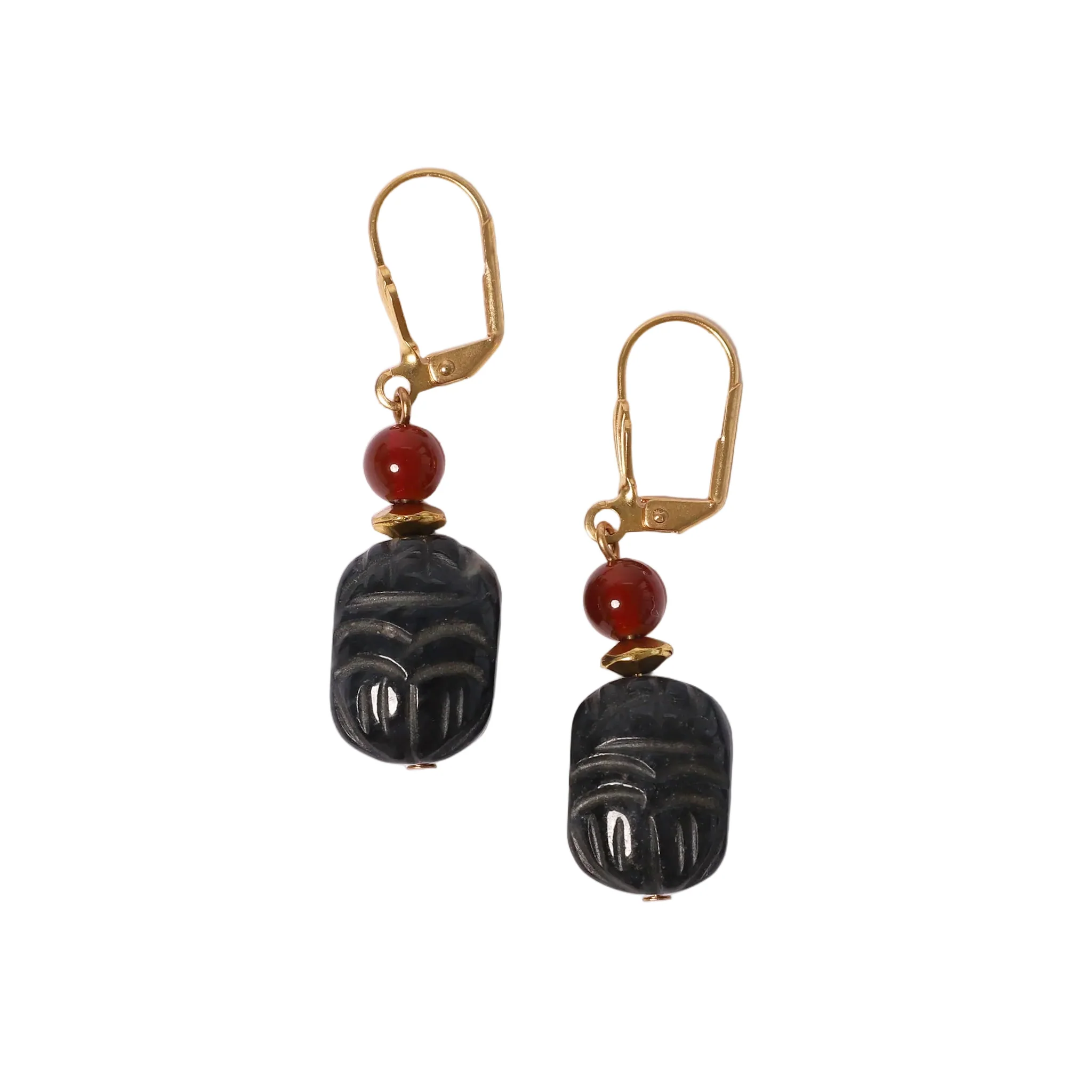 Carved Sodalite Scarab Earrings