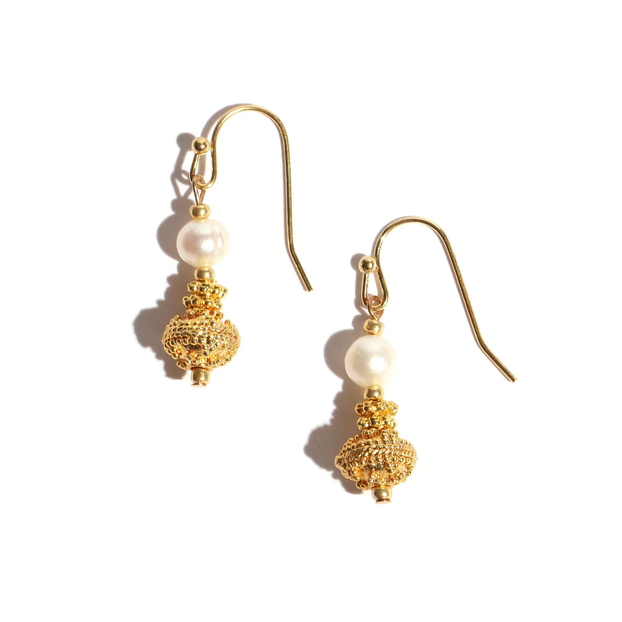 Classical Granulated Gold & Pearl Earrings