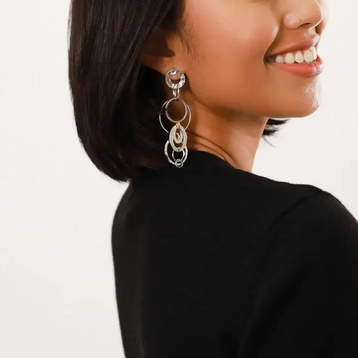 Silver & Gold Multi‑Ring Drop Earrings - Image 2