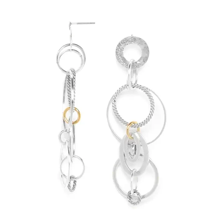 Silver & Gold Multi‑Ring Drop Earrings - Image 3