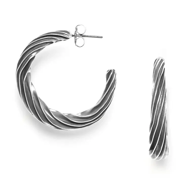 Spiral Silver Hoop Earrings