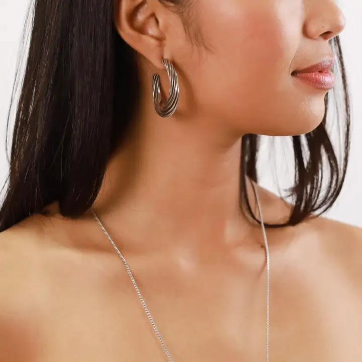 Spiral Silver Hoop Earrings - Image 2