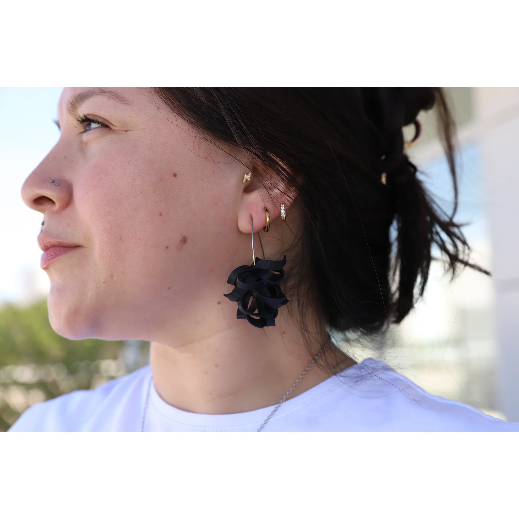Upcycled Rubber Pom Hook Earrings - Image 2