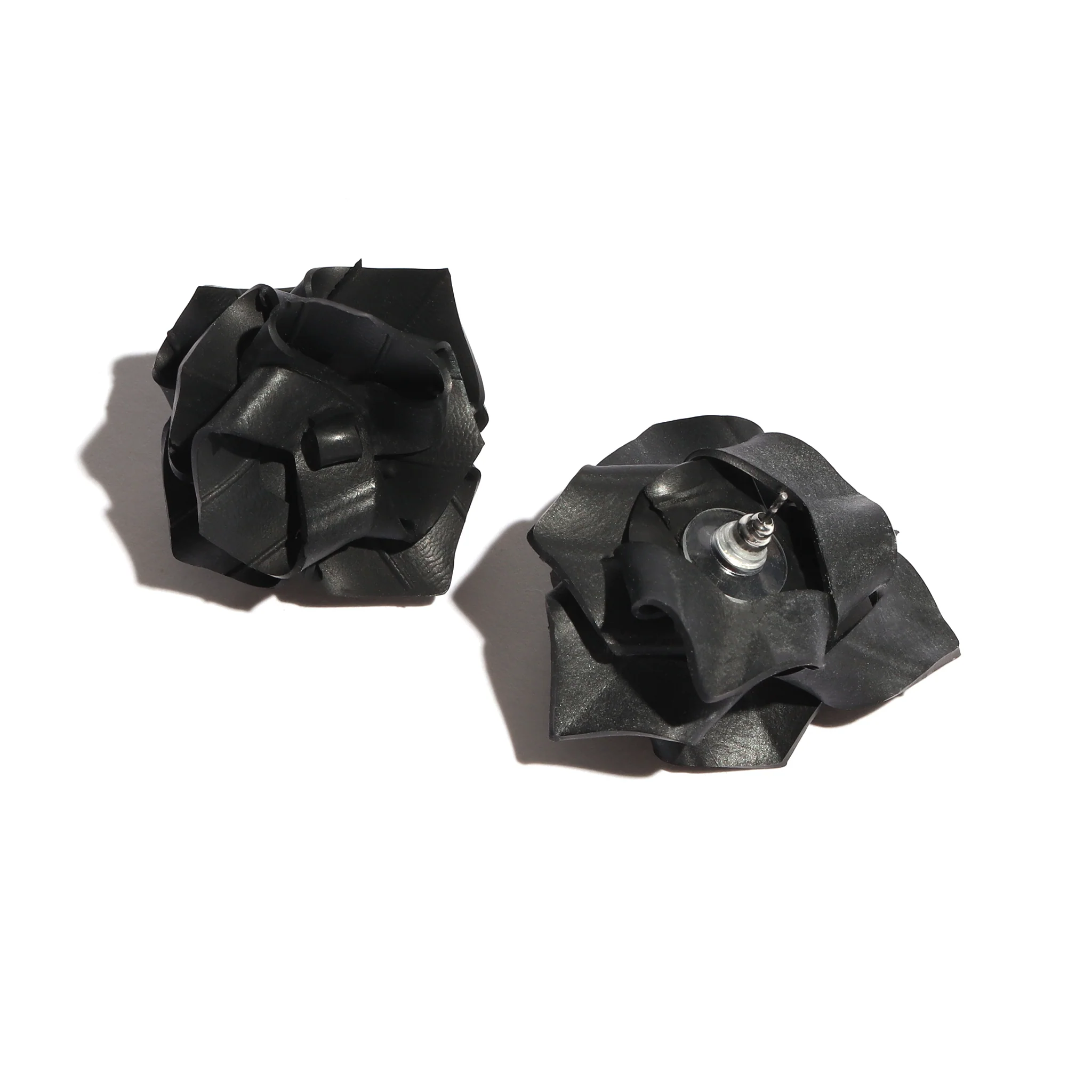 Upcycled Rubber Rose Stud Earrings - Image 2