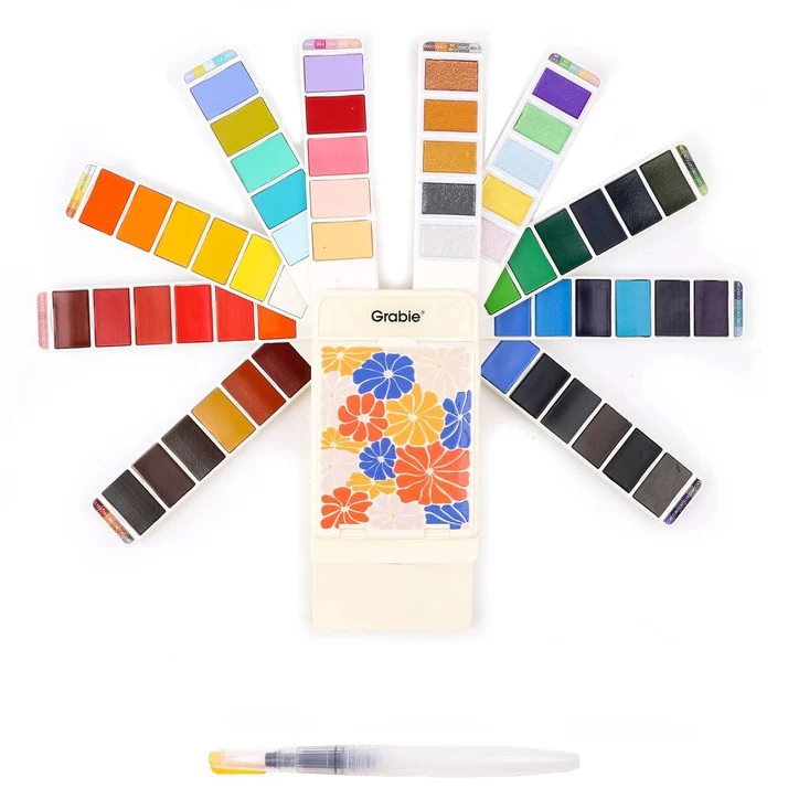 Foldable 56 Watercolor Set with Water Brush Pen