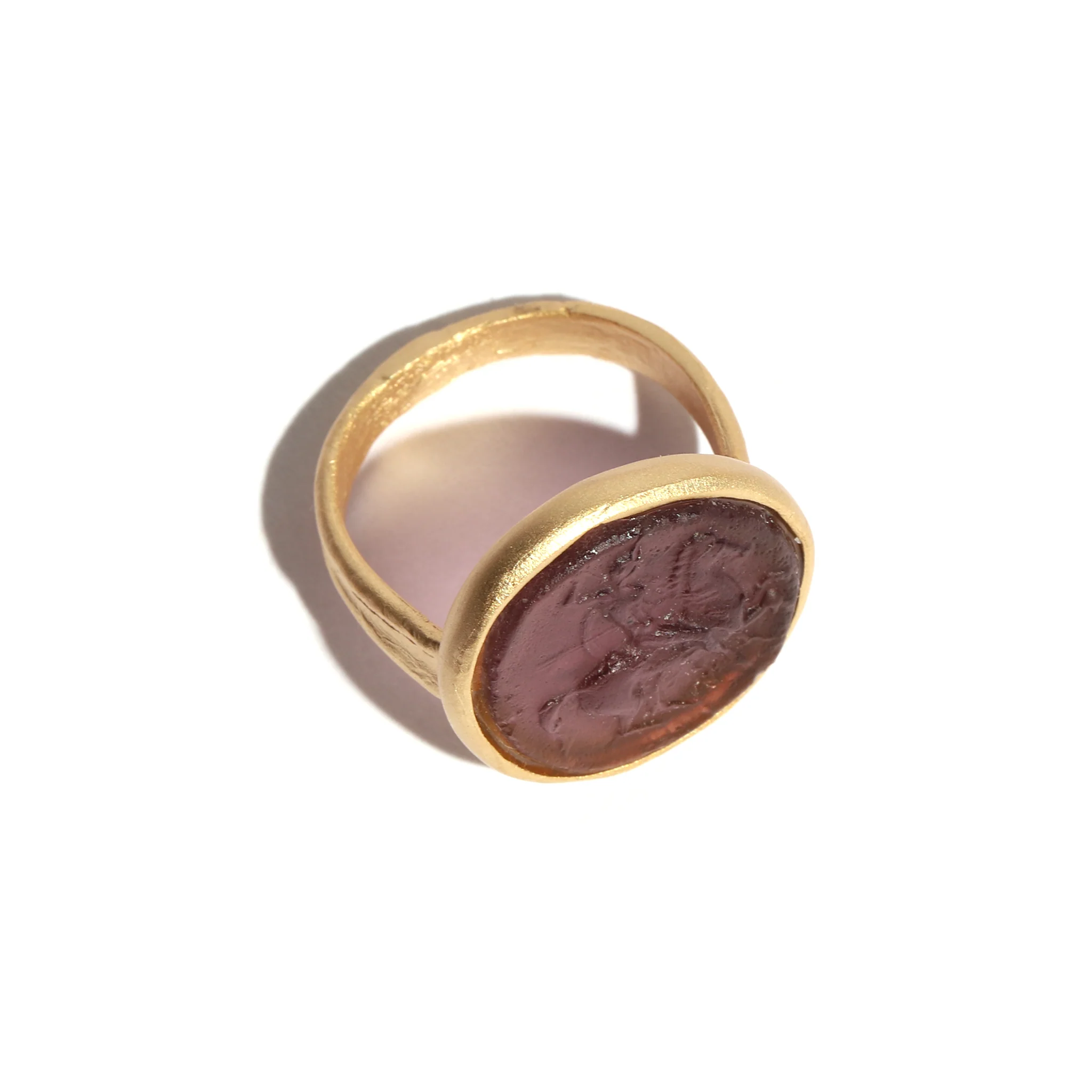 Glass Mounted Warrior Coin Motif Ring (Plum) - Image 2
