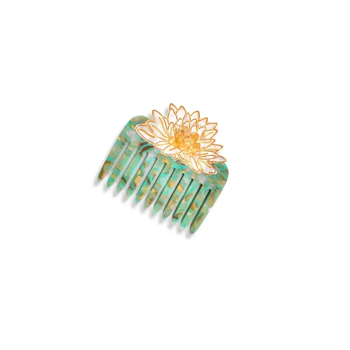 Hand-Painted Waterlily Pocket Hair Comb