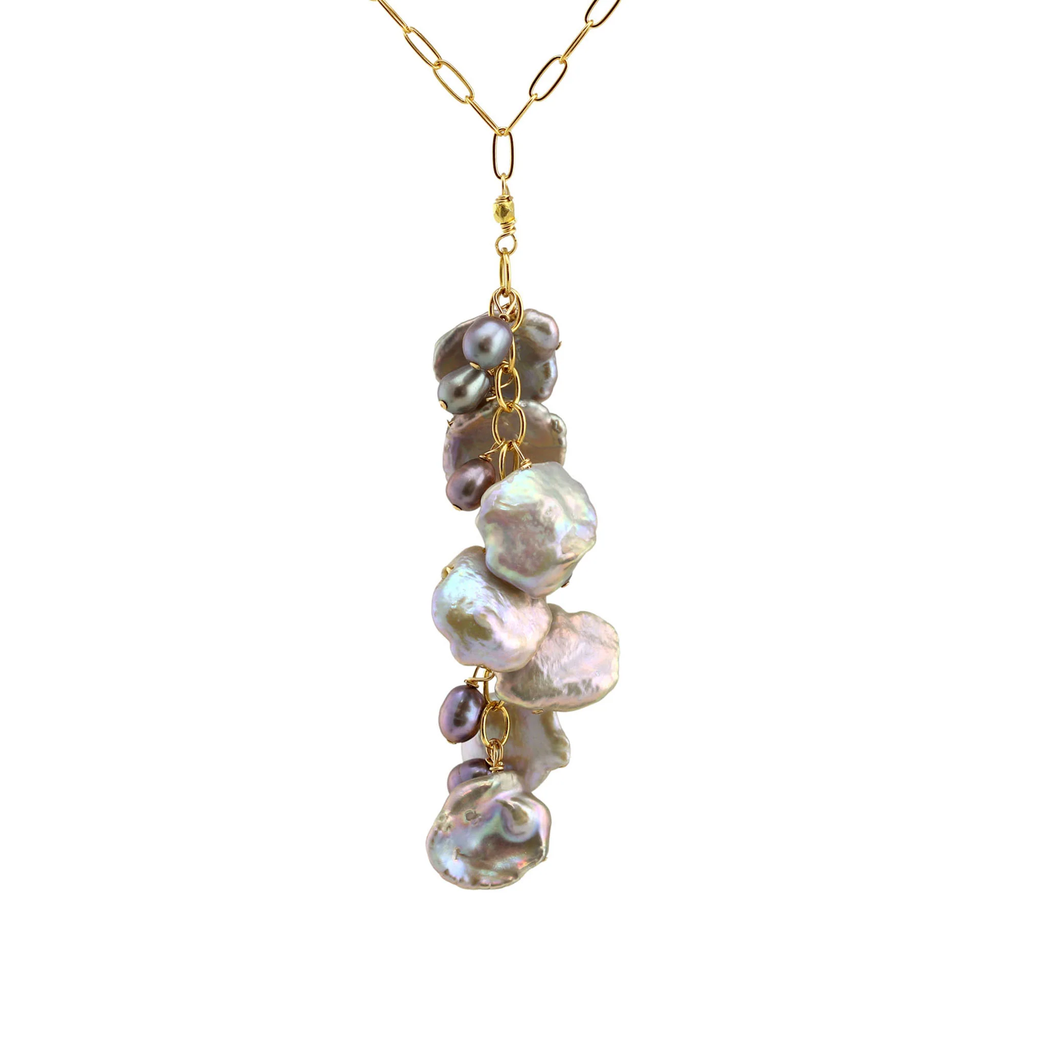 Keshi and Freshwater Pearl Waterfall Lariat Necklace