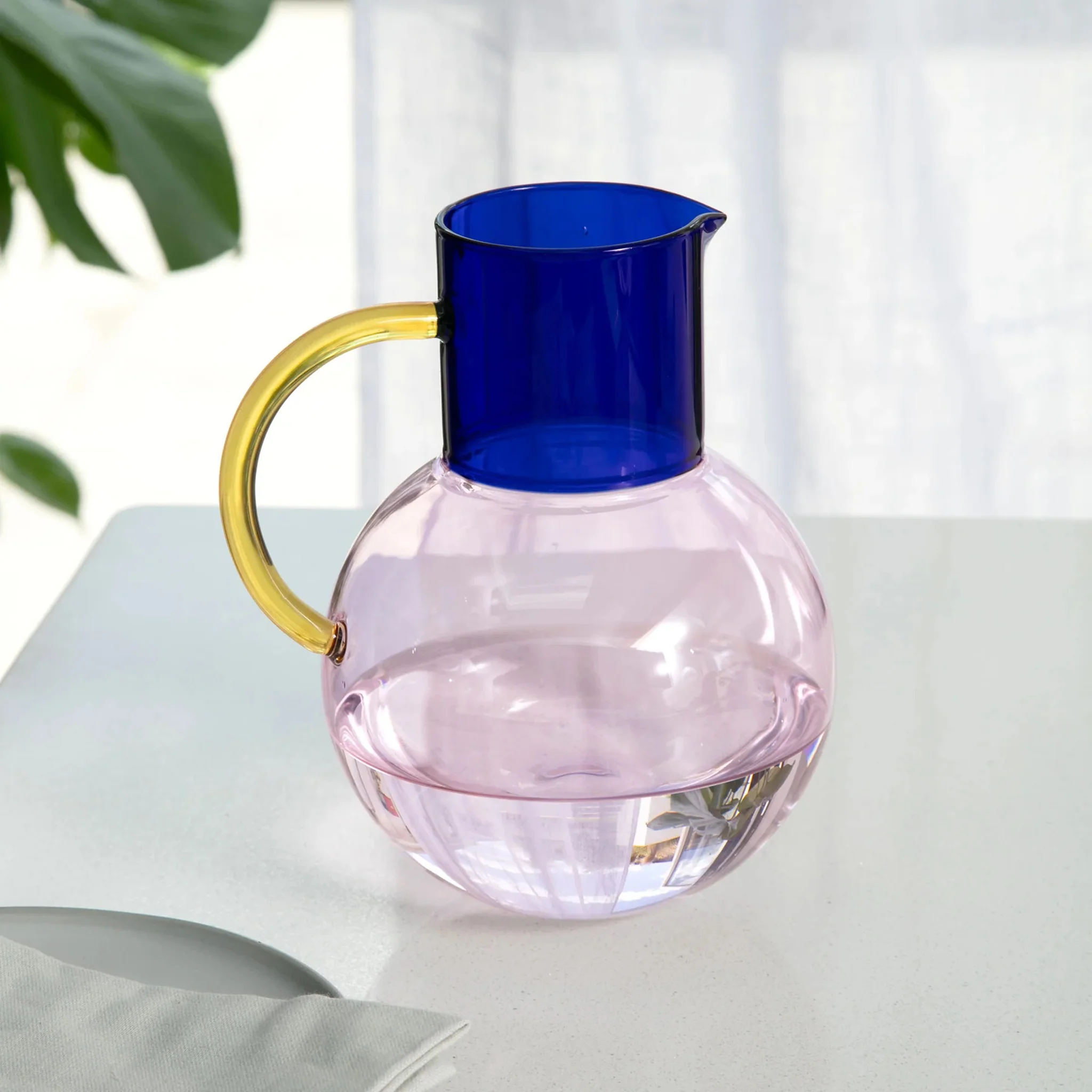 Large Glass Jug - Pink Cobalt Yellow - Image 2