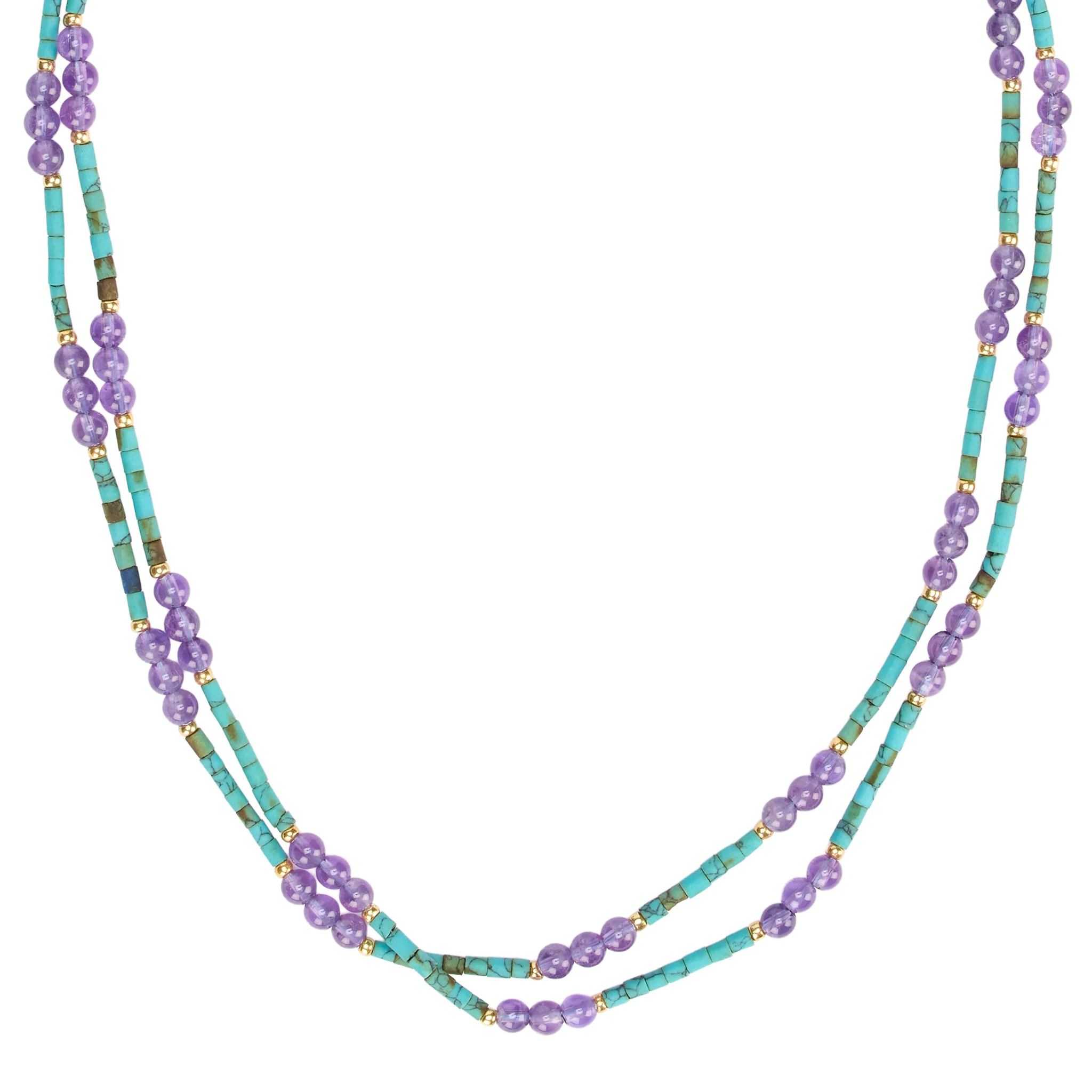 Double Strand Amythest & Turquoise Necklace - Image 2