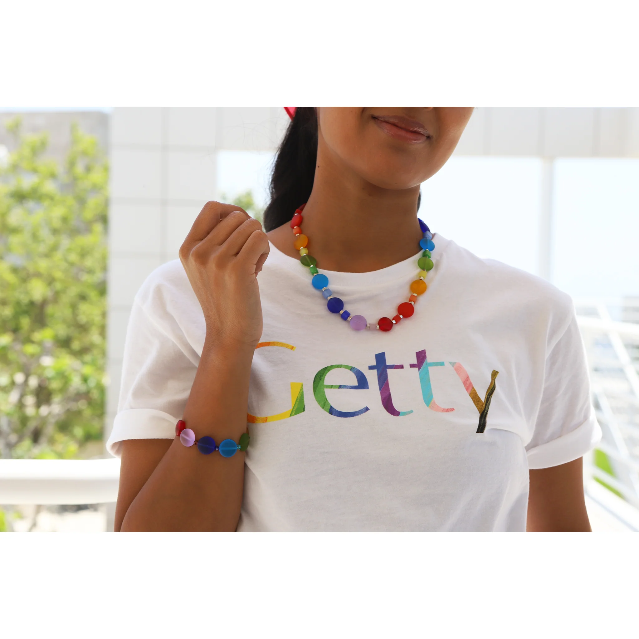Rainbow Glass Circles & Squares Necklace - Image 2