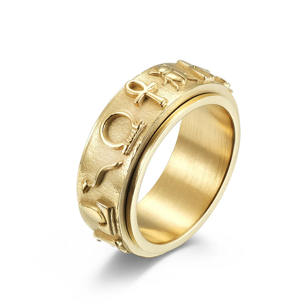 Hieroglyphic Spinner Ring - Gold Tone