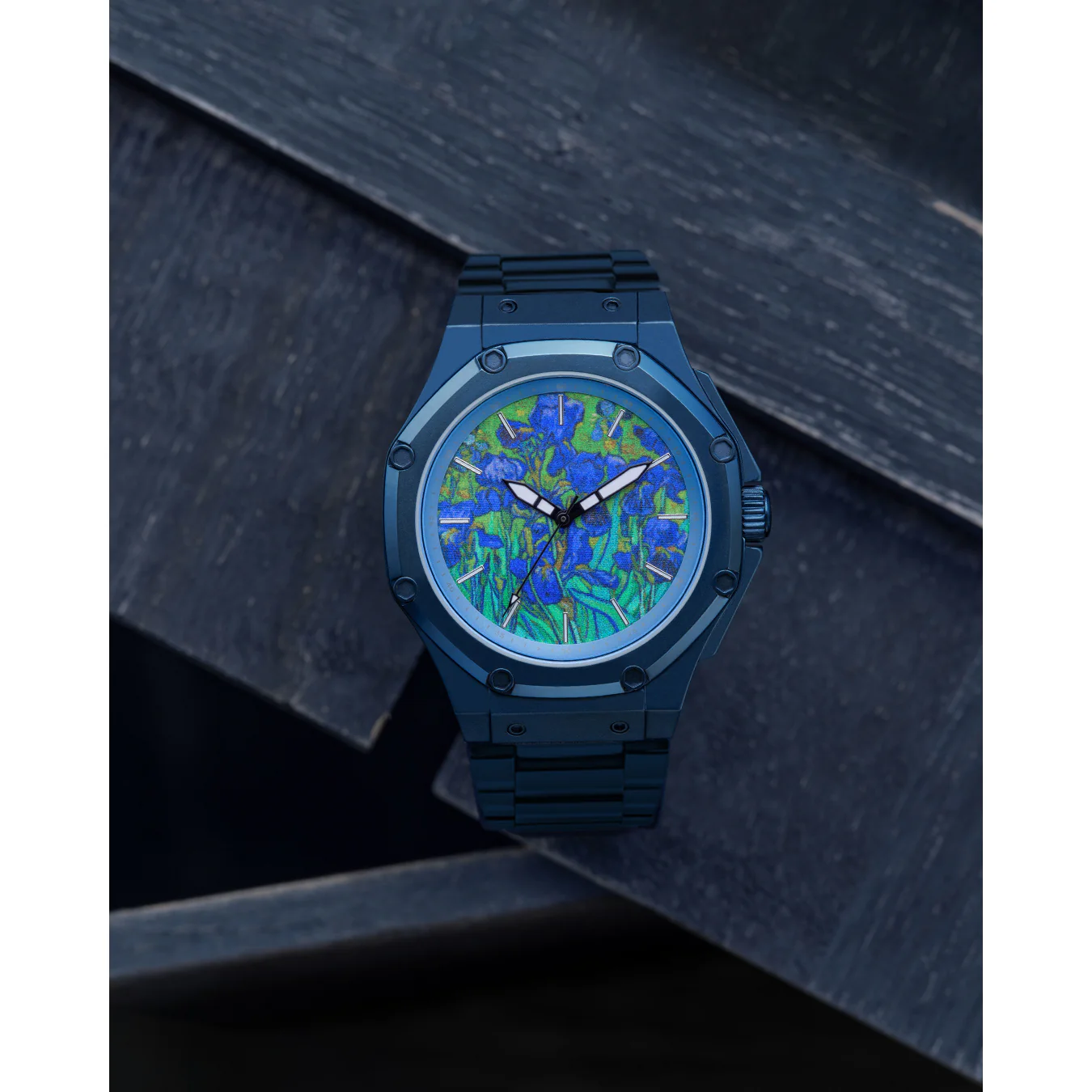 Van Gogh Irises Watch with Blue Steel Band - Image 2